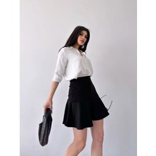 Volanlı Krep Şort Etek 