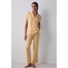 Sunny Floral Gömlek Pantolon Sarı Pijama Takımı