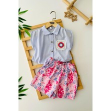 Miniğimin Cicileri Cep Örgü Dantel Detaylı Kız Çocuk Etnik şortlu takım - Lila