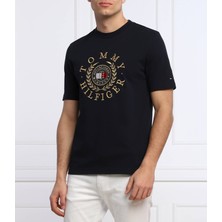 Bisiklet Yaka Göğüsde Nakış Işlemeli Logolu T-Shirt