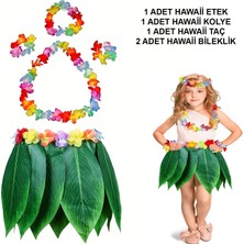 Çocuk Hawaii Kostüm Seti - Yaprak Etek Hawaii Set - 5 Parça