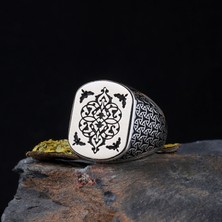 Tesbih Sepetim 925 Ayar Gümüş Otantik Desen Motifli Erkek Yüzük