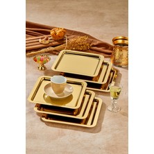 Royal Gold Serisi Gold Sunum Tepsisi, Söz Nişan Tepsisi,  24CM, Avangart Dizayn, 6 Adet