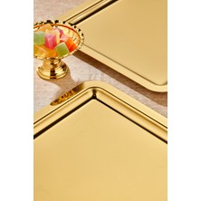 Royal Gold Serisi Gold Sunum Tepsisi, Söz Nişan Tepsisi,  24CM, Avangart Dizayn, 6 Adet