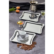 Elegante Square Serisi Krom Sunum Tepsisi, Söz Nişan Tepsisi, 22CM, Avangart Dizayn, 3 Adet