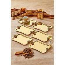 6 Adet Elegante Gold Serisi Duo Fiore Nero Kulp Desenli Sunum Tepsi Söz Nişan Tepsisi 25X15CM