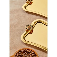 3 Adet Elegante Gold Serisi Duo Fiore Nero Kulp Desenli Sunum Tepsi Söz Nişan Tepsisi 25X15CM