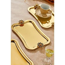 3 Adet Elegante Gold Serisi Duo Fiore Nero Kulp Desenli Sunum Tepsi Söz Nişan Tepsisi 25X15CM