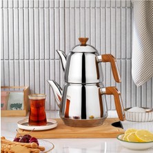 Mediterian 4 Parça Paslanmaz Çelik Çaydanlık Takımı, kahverengi, şık ve dayanıklı tasarım