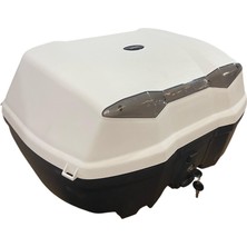 Tien 52 Litre Motosiklet Çantası (Beyaz) - Otomatik Kilit (Sırt Dayama Pedi Dahil)