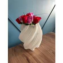 Atlas Lab 3D Baskı Spiral Vazo - Modern ve Minimalist Dekoratif Çiçeklik - Beyaz