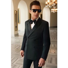 Twn Slim Fit Siyah Krep Desen Smokin Takim Elbise 4ESS5DK04588M