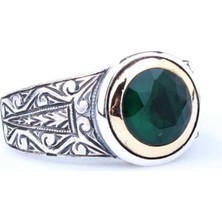 Nusret Takı 925 Ayar Gümüş Ve Bronz Karışımı Zümrüt Taşlı Erkek Yüzük