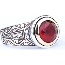 Nusret Takı 925 Ayar Gümüş Ve Bronz Karışımı Yakut Taşlı Erkek Yüzük