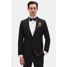 Twn Slim Fit Siyah Armürlü Smokin Takim Elbise 4ESS5VT01526M