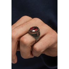 Kırmızı Taşlı Oval 925 Erkek Gümüş Yüzük
