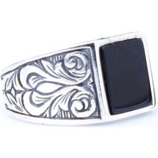 Nusret Takı Siyah Oniks Taşlı 925 Ayar Gümüş Erkek Yüzük