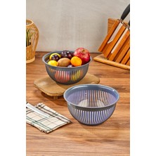 Meyve Sebze Salata Kasesi Modern Tasarım Ikili Set 3.6lt Büyük Boy Çizgi Desenli Kase