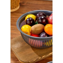 Meyve Sebze Salata Kasesi Modern Tasarım Ikili Set 3.6lt Büyük Boy Çizgi Desenli Kase