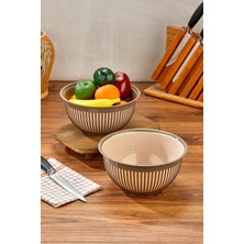 Meyve Sebze Salata Kasesi Modern Tasarım Ikili Set 3.6lt Büyük Boy Çizgi Desenli Kase