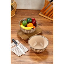 Meyve Sebze Salata Kasesi Modern Tasarım Ikili Set 3.6lt Büyük Boy Çizgi Desenli Kase
