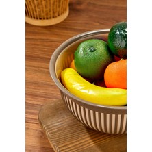 Meyve Sebze Salata Kasesi Modern Tasarım Ikili Set 3.6lt Büyük Boy Çizgi Desenli Kase