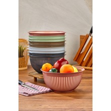 Meyve Sebze Salata Kasesi Modern Tasarım Ikili Set 3.6lt Büyük Boy Çizgi Desenli Kase