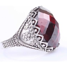 Nusret Takı 925 Ayar Gümüş Sentetik Yakut Taşlı Erkek Yüzüğü