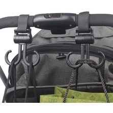 SANEC Sanec® 2li Bebek Arabasına Uyumlu Cırtlı  Eşya Taşıma Aparatı 360 Derece Dönebilen Plastik Kanca