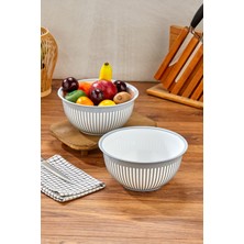 Meyve Sebze Salata Kasesi Modern Tasarım Ikili Set 3.6lt Büyük Boy Çizgi Desenli Kase