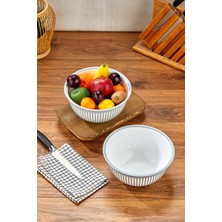 Meyve Sebze Salata Kasesi Modern Tasarım Ikili Set 3.6lt Büyük Boy Çizgi Desenli Kase