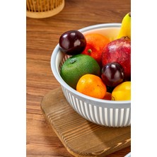 Meyve Sebze Salata Kasesi Modern Tasarım Ikili Set 3.6lt Büyük Boy Çizgi Desenli Kase