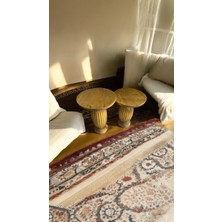 Wood Ahşap 2'li Set Mantar Yan Sehpa Modern Fiskos / Tütün Renk / Zigon Sehpa Vernikli