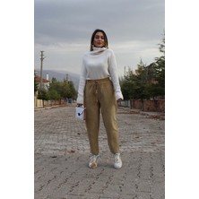 Çiğdem Sonkur Yüksek Bel Kahve Köpüğü Kadife Pantolon