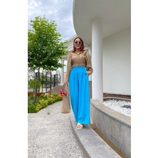 Çiğdem Sonkur Mavi Beli Lastikli Bol Kesim Pantolon