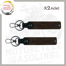 Miaju Koyu Kahve, Biker Tarzına Özel, Isim Plaka ve 0 Rh (-) Kan Grubu Yazılı Hediye 2'li Anahtarlık