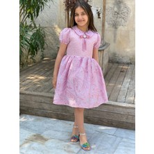  kız Çocuk  Doğum Günü Bayramlık Abiye Pembe Elbise