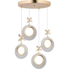 Istanbul Avize Halka 4'lü Gold Ledli Kristal Taşlı Avize