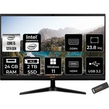Acer Aspire C24 Intel Core I5 1335U 24GB 2tb SSD 23.8" Fhd Windows 11 Pro All In One Bilgisayar & Per4 USB Bellek DQBKMEM006P424