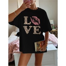 Woodroffe Kadın Fiyonk Leopar Baskılı Beyaz Siyah T-Shirt Oversize Salaş