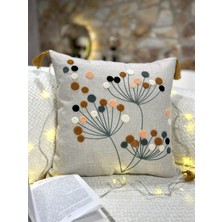 1 Adet Püsküllü Punch Kırlent Kılıfı 43 x 43  cm  Yastık Kılıfı Fermuarlı Papatya