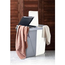 2'li Kirli Çamaşır Sepeti | Iki Bölmeli Renkli - Beyaz Banyo Çamaşır Sepeti Colormatik | 45+45 90 Lt