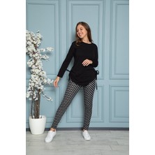 Kadın Siyah Renkli Yandan Bağlamalı Büzgülü Tunik ve Taytlı Pijama Takımı 28372BÜZ