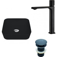 Creavit Ultra Tezgah Üstü Lavabo ve Alfa Çanak Armatür Seti Mat Siyah