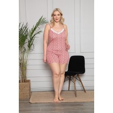 Kadın Pembe Çiçekli Büstiyerli Dantel Detaylı Şortlu Pijama Takımı 20052