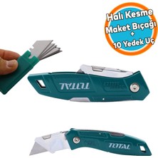 Maket Bıçağı Falçata Halı Kesme Çok Amaçlı Katlanabilir 10 Adet Yedek Bıçaklar Alçıpan Kesim