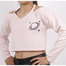 Toontoy Kız Çocuk Gezegen Baskılı Crop Tişört