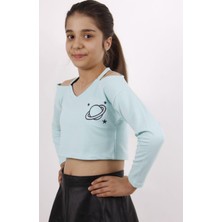 Toontoy Kız Çocuk Gezegen Baskılı Crop Tişört