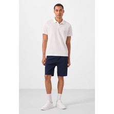 Tommy Life Lacivert Standart Fit Dokuma Hafif Esnek Chino Erkek Şort - 81293