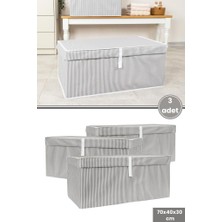 Mega Plus Kutu Hurç, Yorgan Yastık Çarşaf Dolapiçi Düzenleyici Mukavva Destekli (70X40CM) 3 Adet Gri